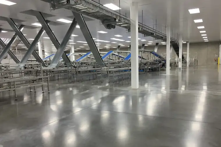 The densified, polished floor inside a Washington Fruit processing plant in Yakima
